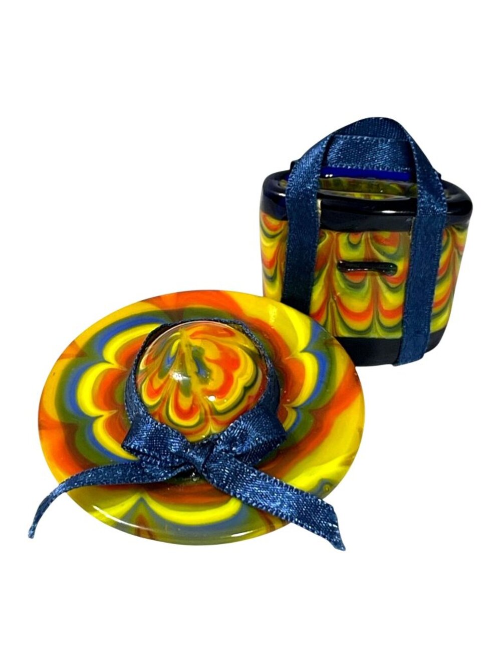 Fitz & Floyd Mini Art Glass Menagerie South Beach Hat Purse Collectible Set